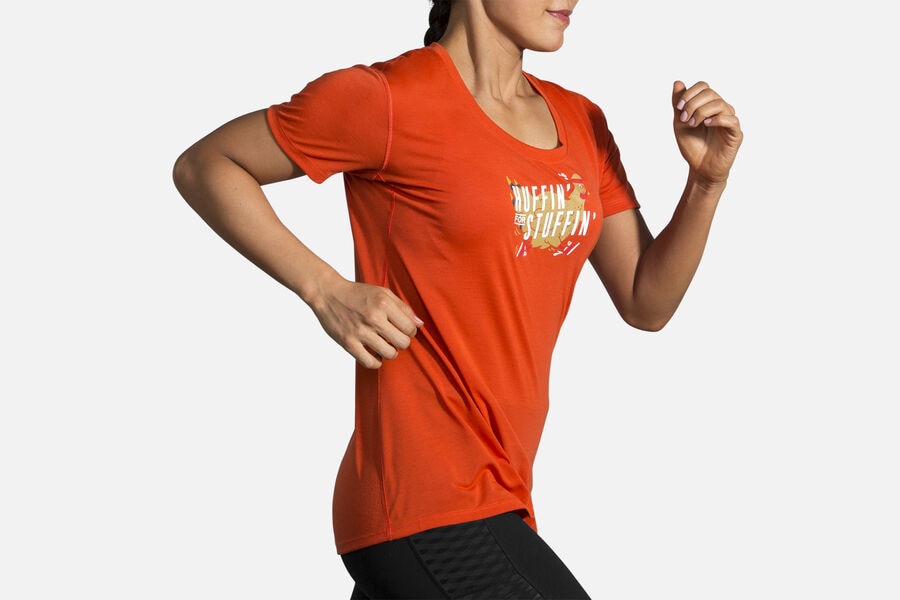 Brooks Women's Distance Graphic Tee Tops Heather Paprika/Stuffin ( ZLHCM9120 )